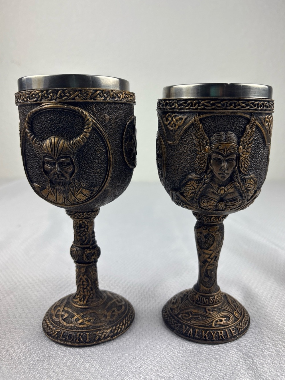 Loki And Valkyrie Mythology Set Of 2 Wine Goblet Chalice Cup 7oz Stainless Steel